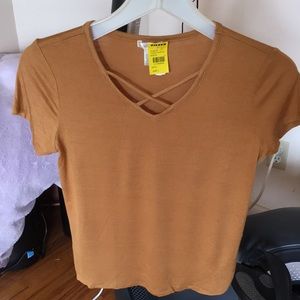 NWT kids shiny mustard color t-shirt